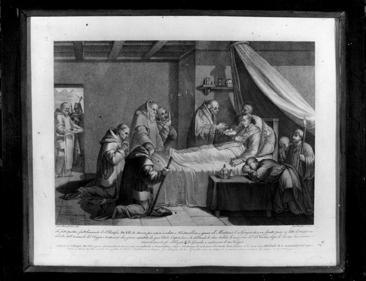 Pio VII riceve il viatico (stampa) di Bezzuoli Giuseppe, Balestra Giovanni Battista (secondo quarto sec. XIX)