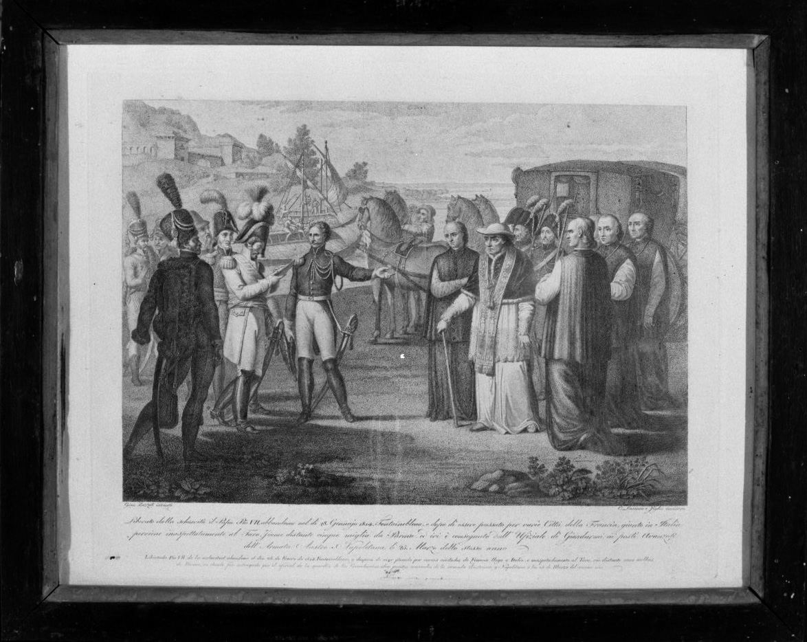 I soldati francesi consegnano Pio VII nei pressi di Parma ai posti avanzat i dell'armata Austro-Ungarica Napoletana (stampa) di Bezzuoli Giuseppe, Lasinio Carlo (secondo quarto sec. XIX)
