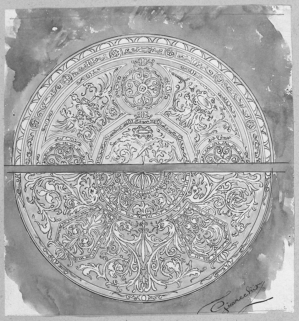 piatto decorato, decorazione a rosone (disegno) di Giovacchini Ulderigo (secc. XIX/ XX)
