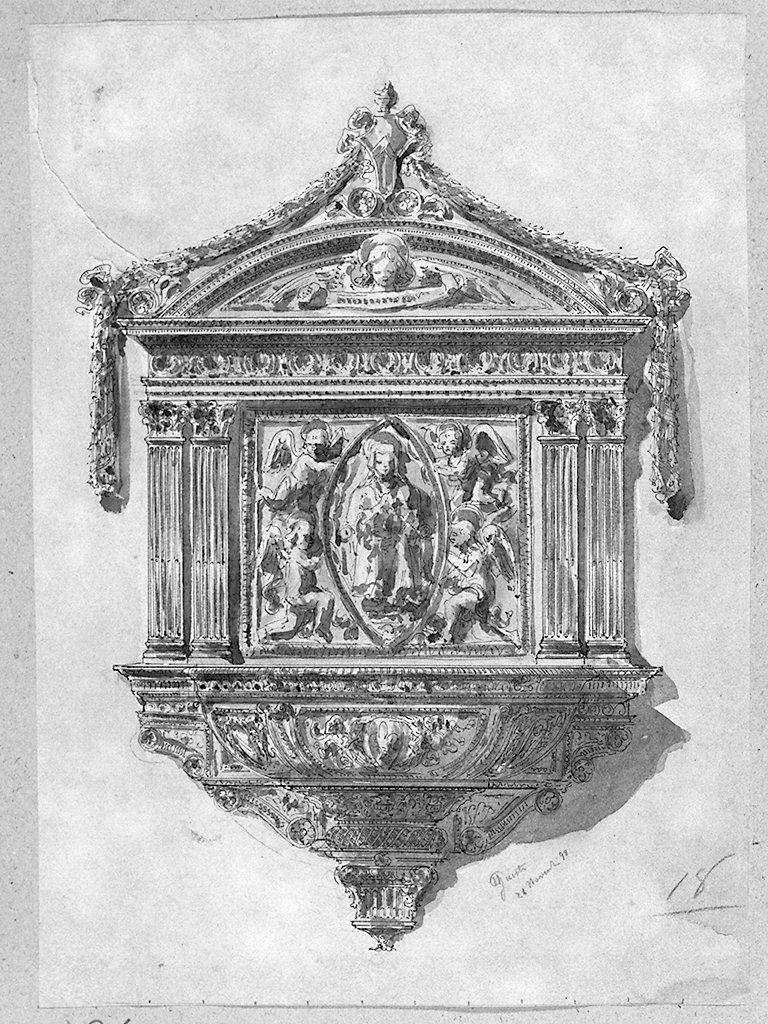acquasantiera a muro (disegno) di Giusti Ugo (sec. XIX)