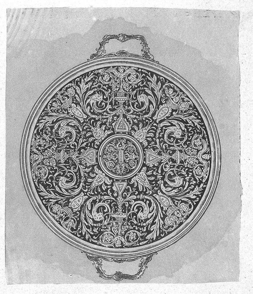 vassoio decorato, motivi decorativi a grottesche (disegno) - ambito fiorentino (secc. XIX/ XX)