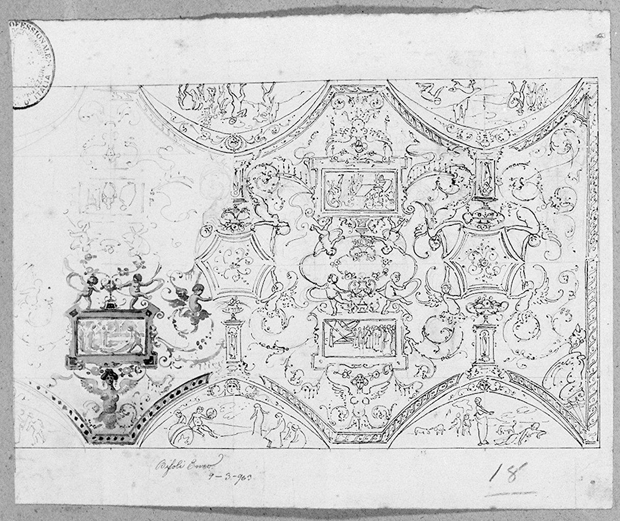 soffitto decorato, motivi decorativi a grottesche (disegno) di Bifoli Enzo (sec. XX)