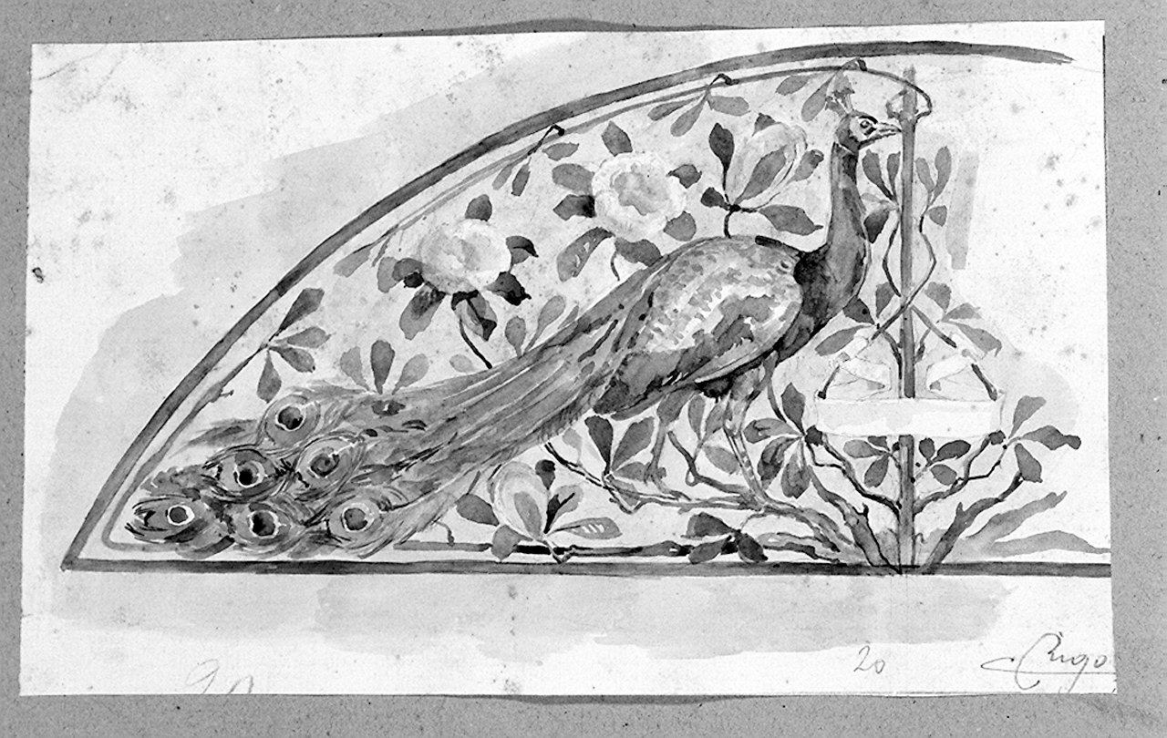 croce con pavoni e girali di vite (disegno) di Rigoli Carlo (secc. XIX/ XX)