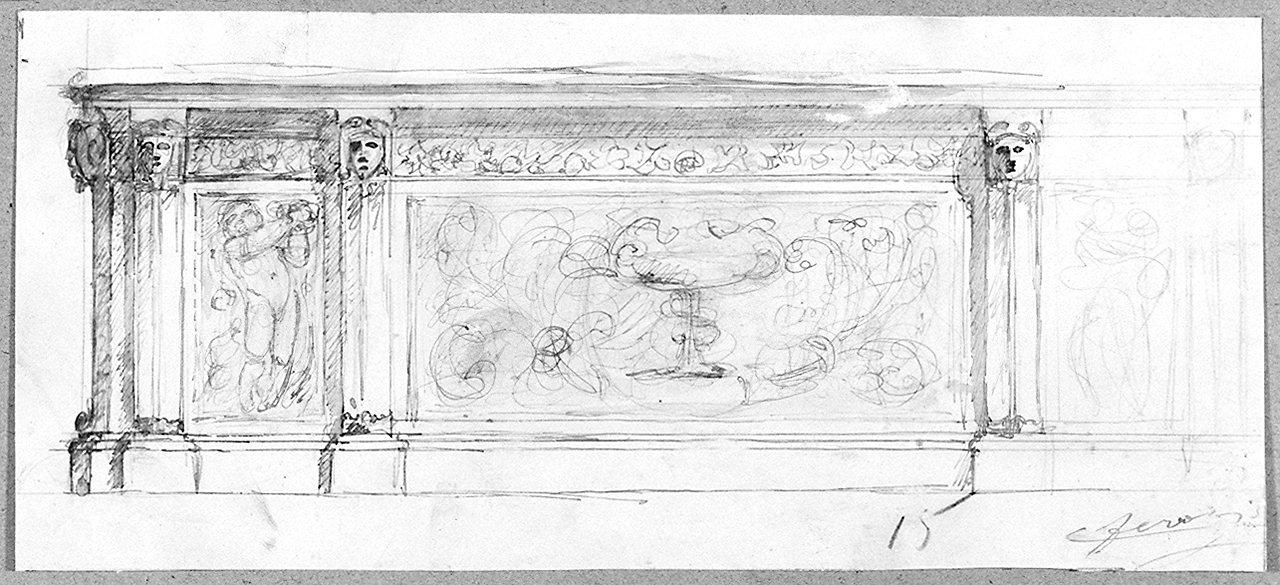 base d'altare, motivi decorativi architettonici (disegno) di Feroci Corrado (sec. XX)
