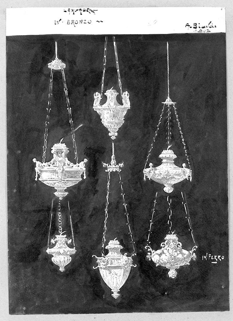 lampade pensili, lampada (disegno) di Biondi Amedeo (sec. XX)
