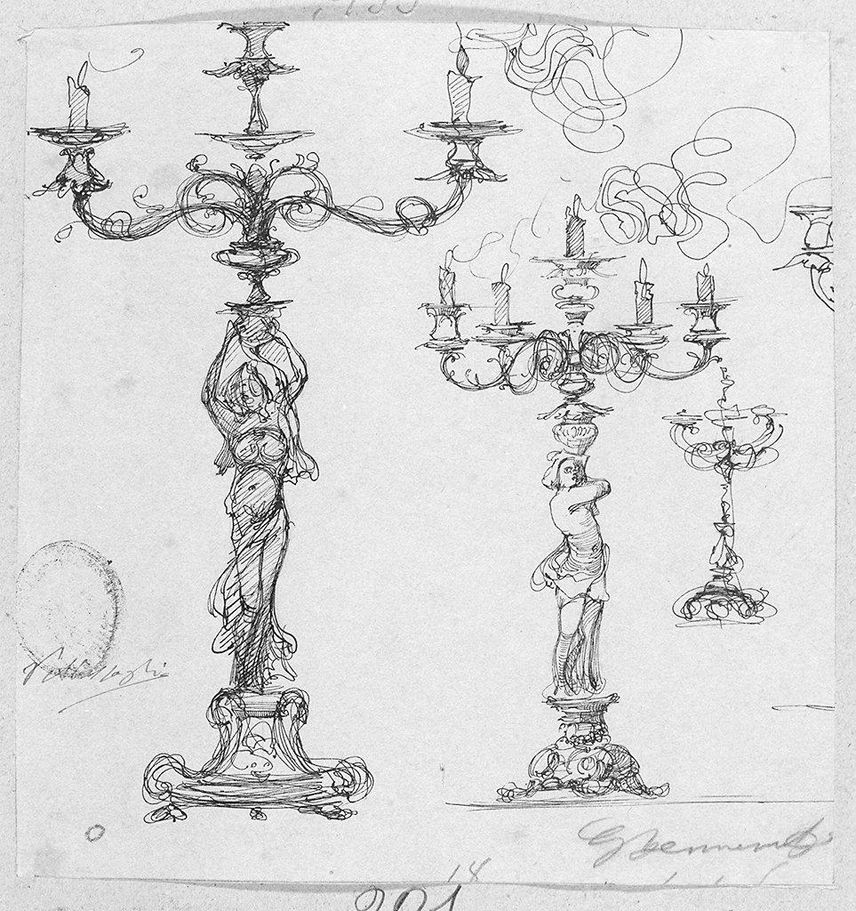 candelabro (disegno) di Benvenuti Giuseppe (sec. XX)