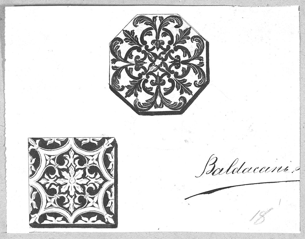 piani di tavolo, motivi decorativi geometrici e vegetali (disegno) di Baldaccini Umberto (sec. XX)