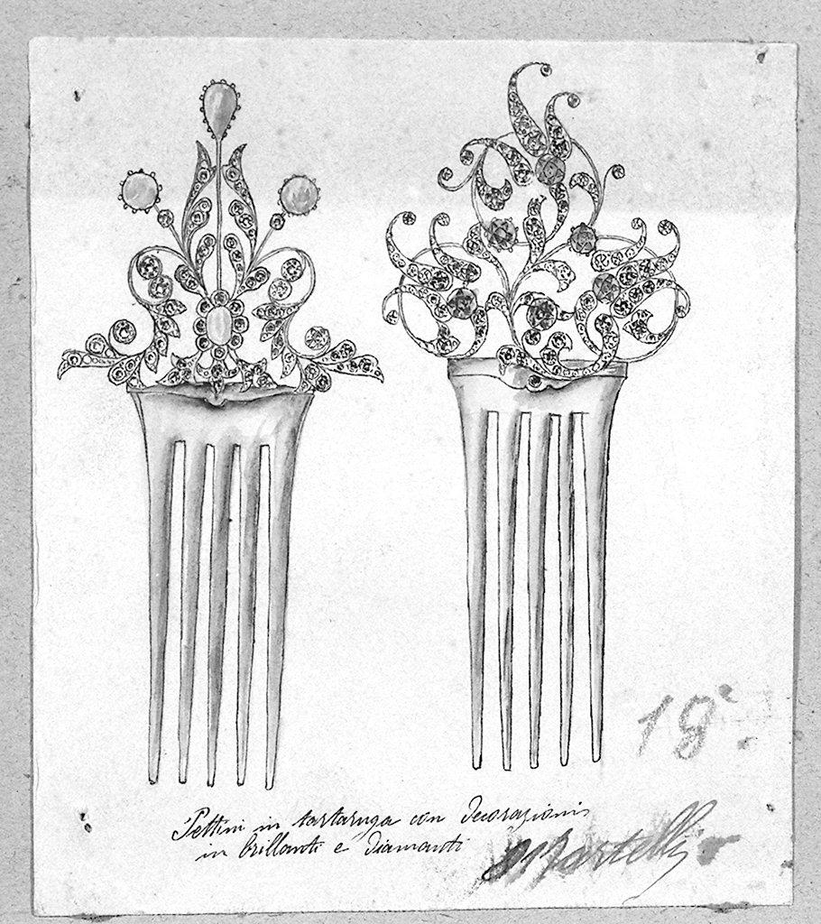 pettini, gioielli (disegno) di Martelli (secc. XIX/ XX)