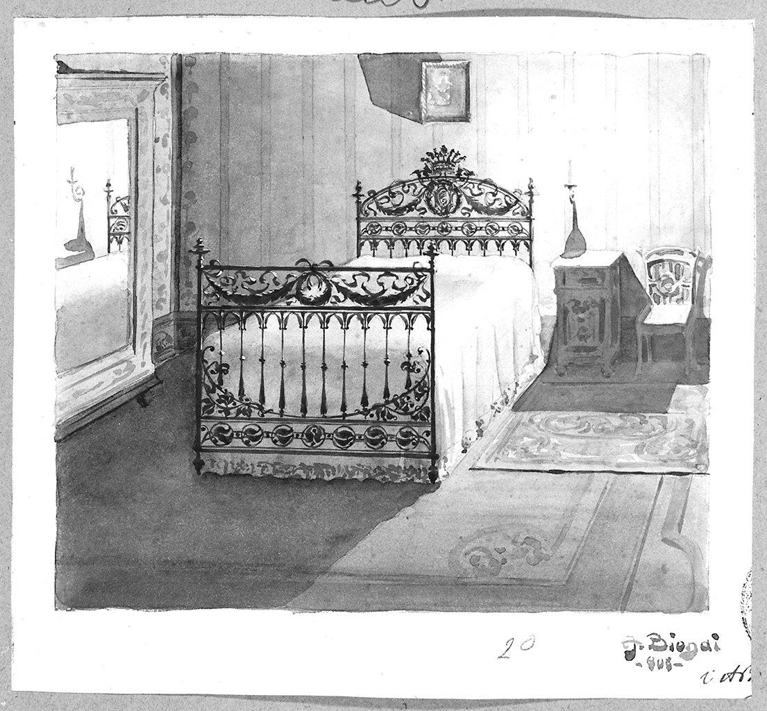 interno di camera da letto (disegno) di Biondi Amedeo (sec. XX)