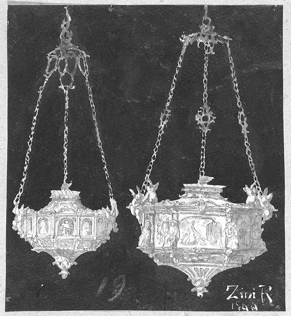 lampade pensili, lampada (disegno) di Zini Renato (sec. XIX)