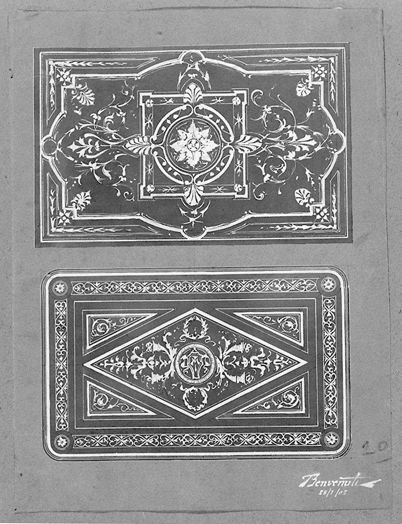 soffitti, motivi decorativi vegetali (disegno) di Benvenuti Giuseppe (sec. XX)