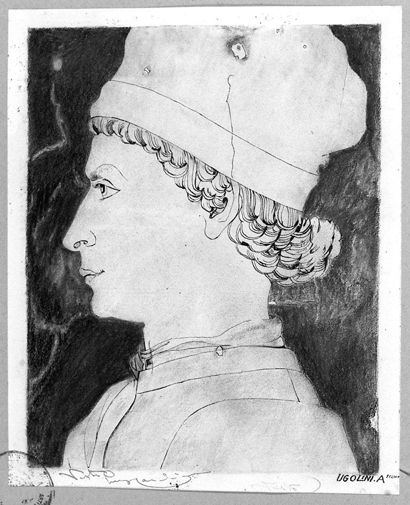 testa d'uomo di profilo (disegno) di Ugolini Anselmo (sec. XX)