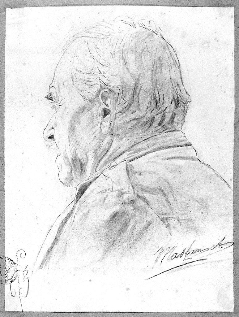 testa d'uomo di profilo (disegno) di Massari Arrigo (sec. XX)