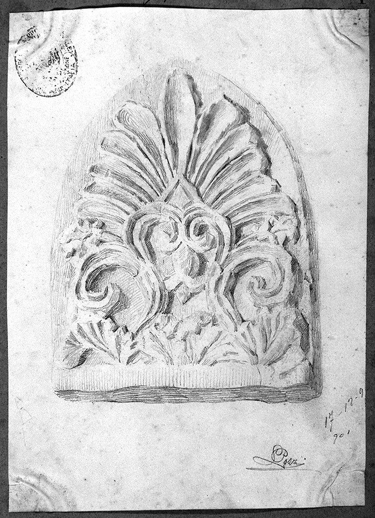 motivi decorativi vegetali a palmette (disegno) di Pozzi Luigi (sec. XX)