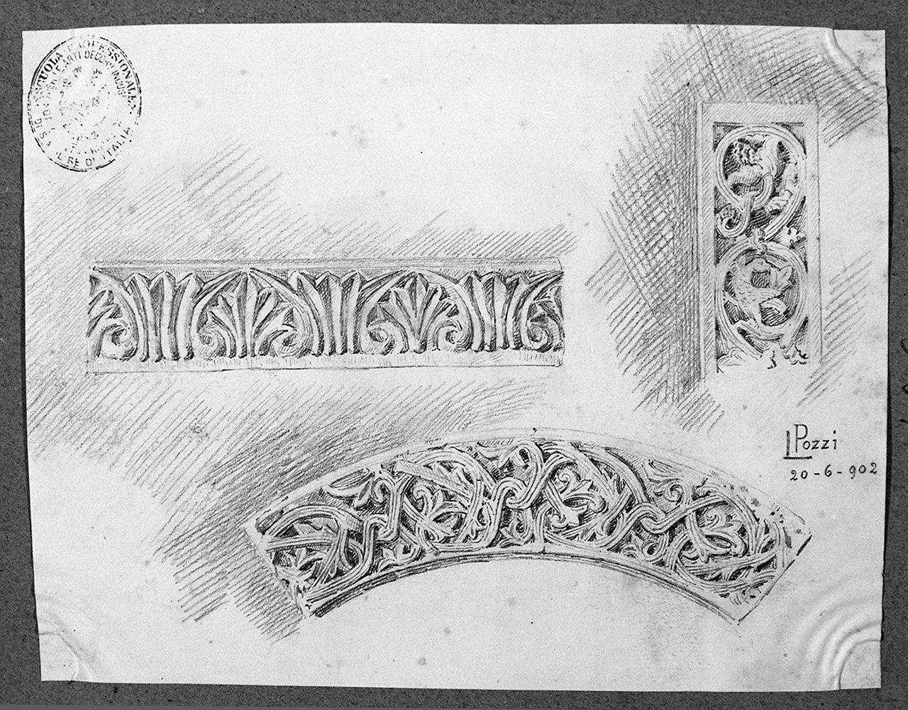 motivi decorativi geometrici e vegetali stilizzati (disegno) di Pozzi Luigi (sec. XX)