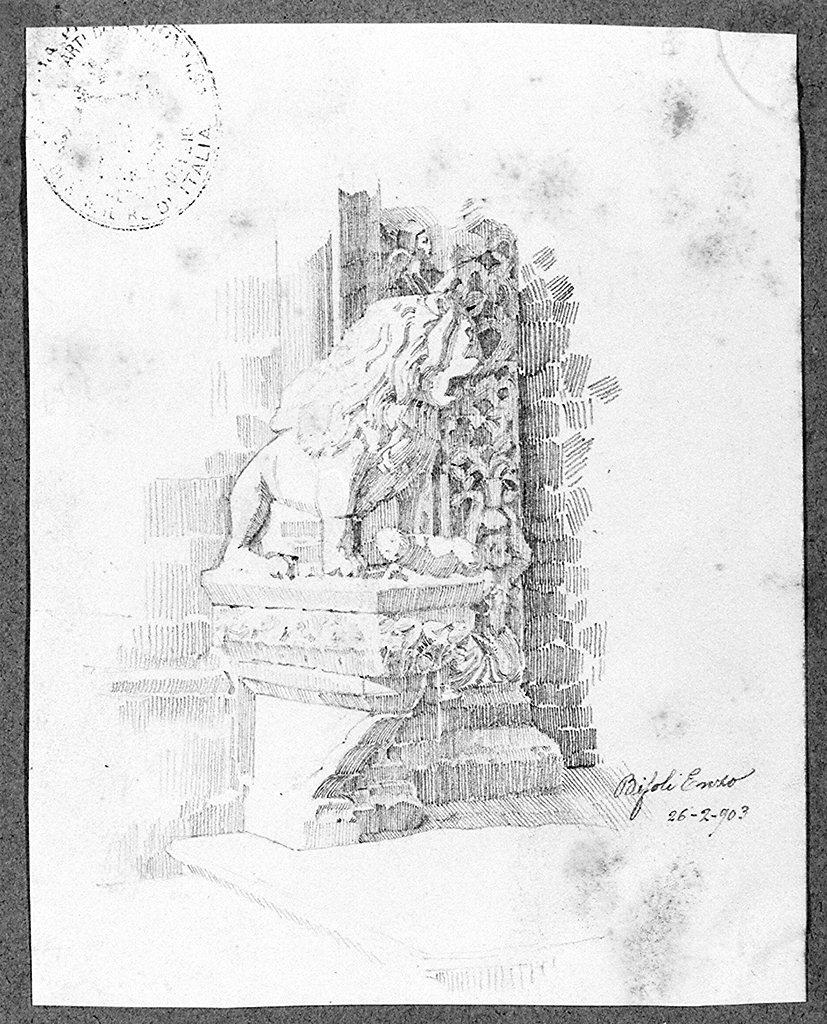 leone stiloforo (disegno) di Bifoli Enzo (sec. XX)