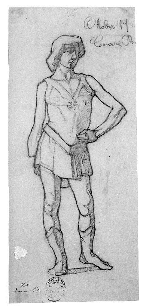 David, figura maschile (disegno) di Bastelli Cesare (sec. XX)