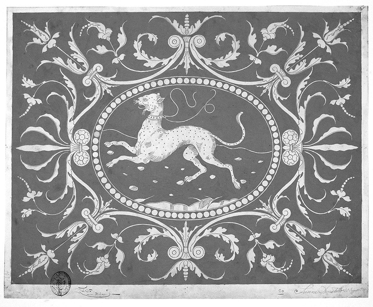 animali fantastici e motivi decorativi fitomorfi (disegno) di Susini Donatello (sec. XX)