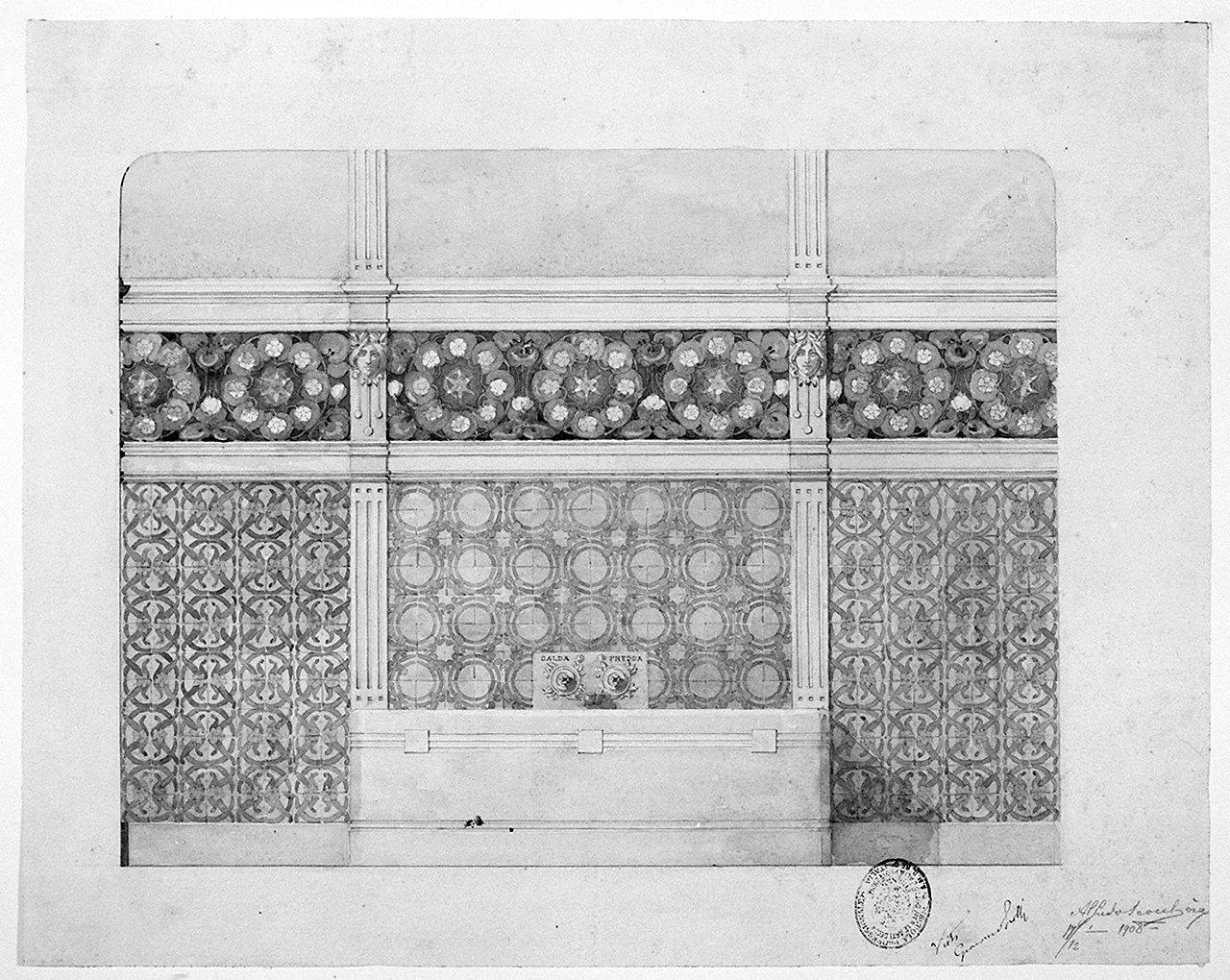 stanza da bagno, motivi decorativi geometrici (disegno) di Scocchera Alfredo (sec. XX)