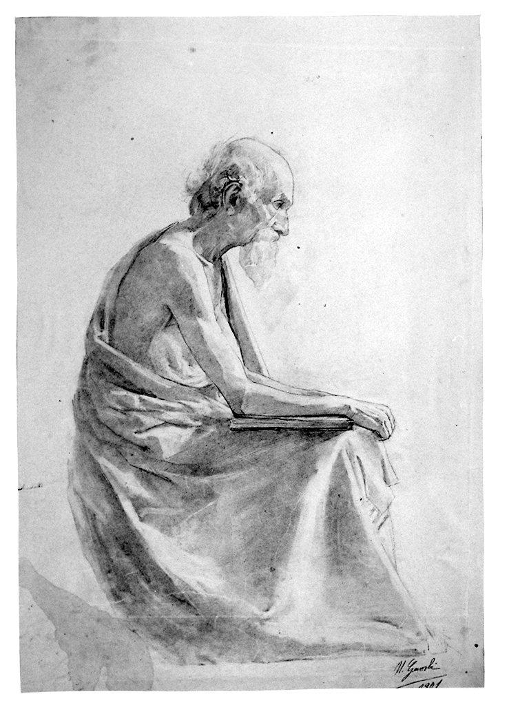figura maschile di anziano (disegno) di Gambi U (sec. XX)