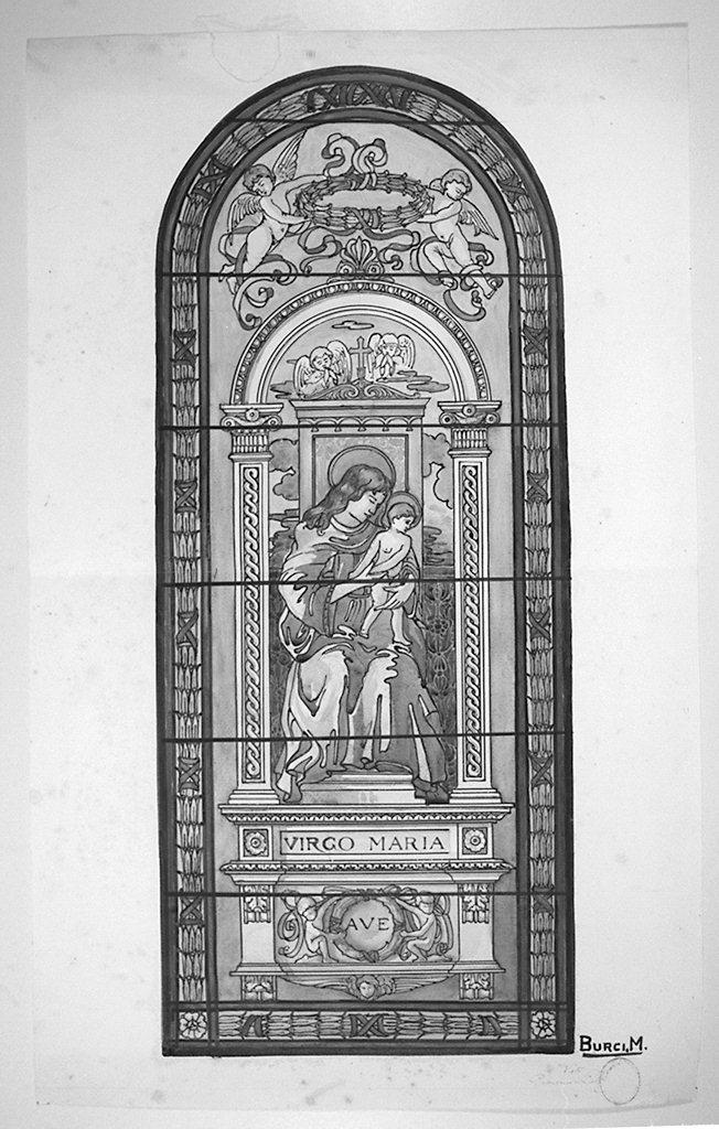 Madonna con Bambino in trono (disegno) di Burci Mario (sec. XX)