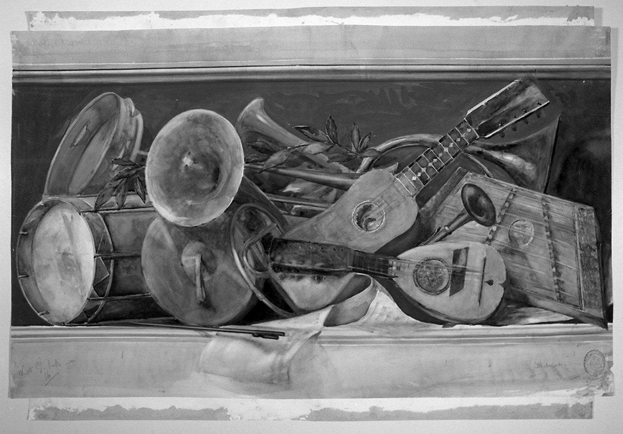 strumenti musicali (disegno) di Materassi Armando (sec. XX)