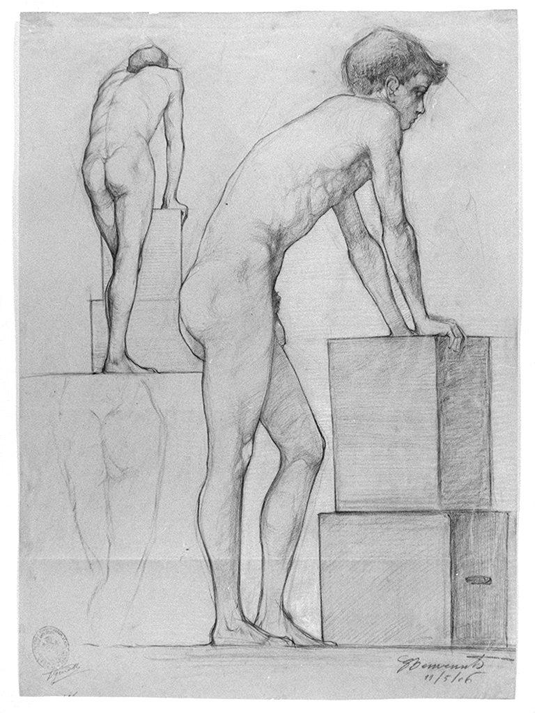 giovane nudo (disegno) di Benvenuti Giuseppe (sec. XX)