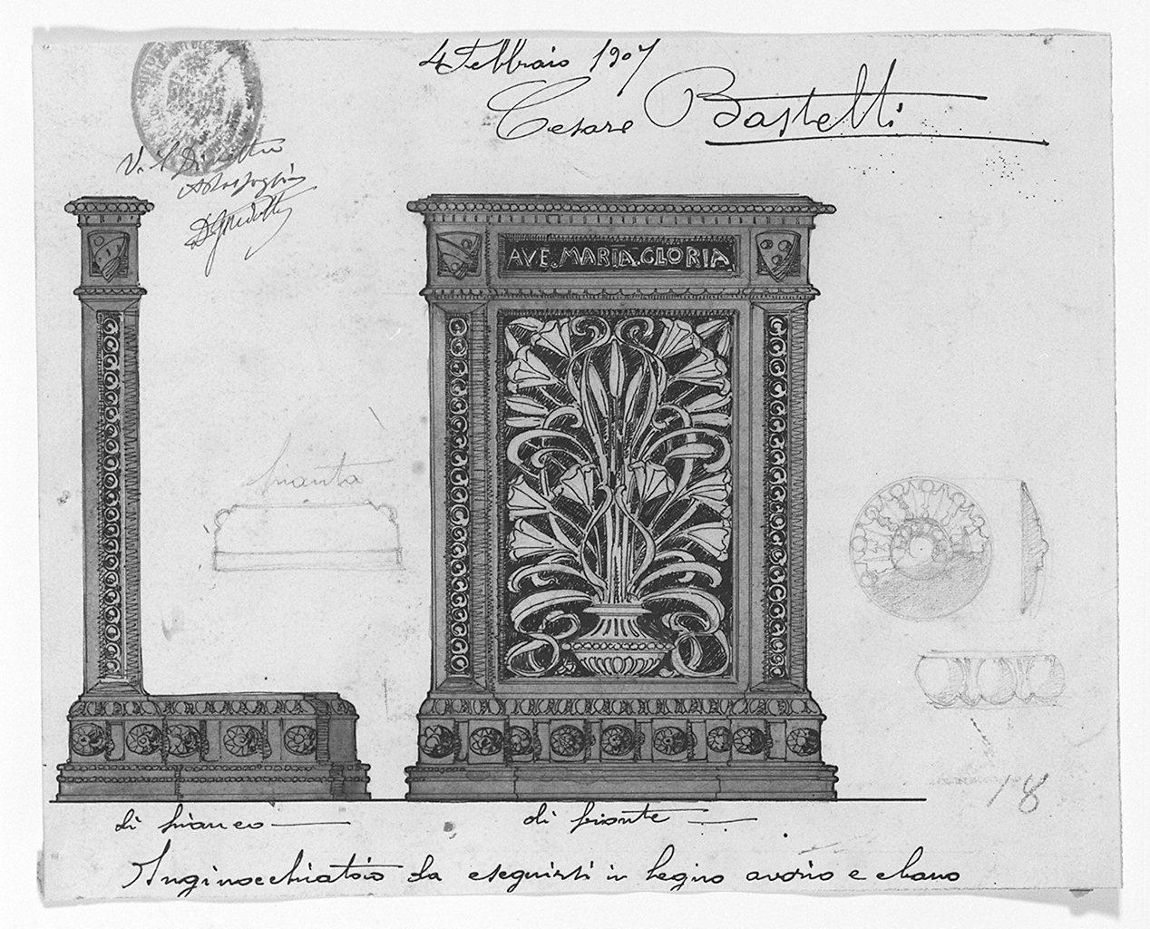inginocchiatoio (disegno) di Bastelli Cesare (sec. XX)