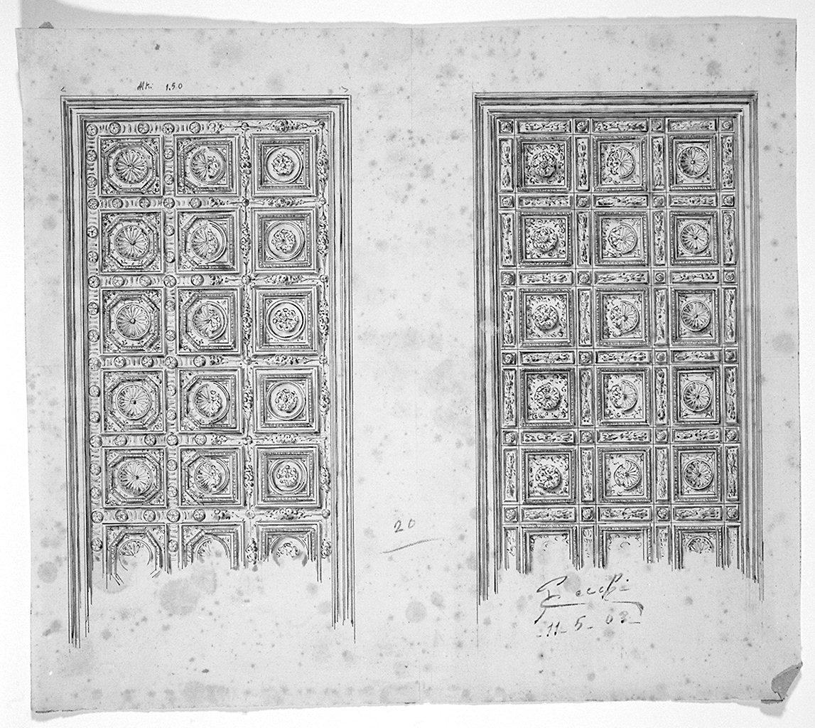 soffitto, motivi decorativi geometrici e vegetali stilizzati (disegno) di Cecchi Giovanni (sec. XX)