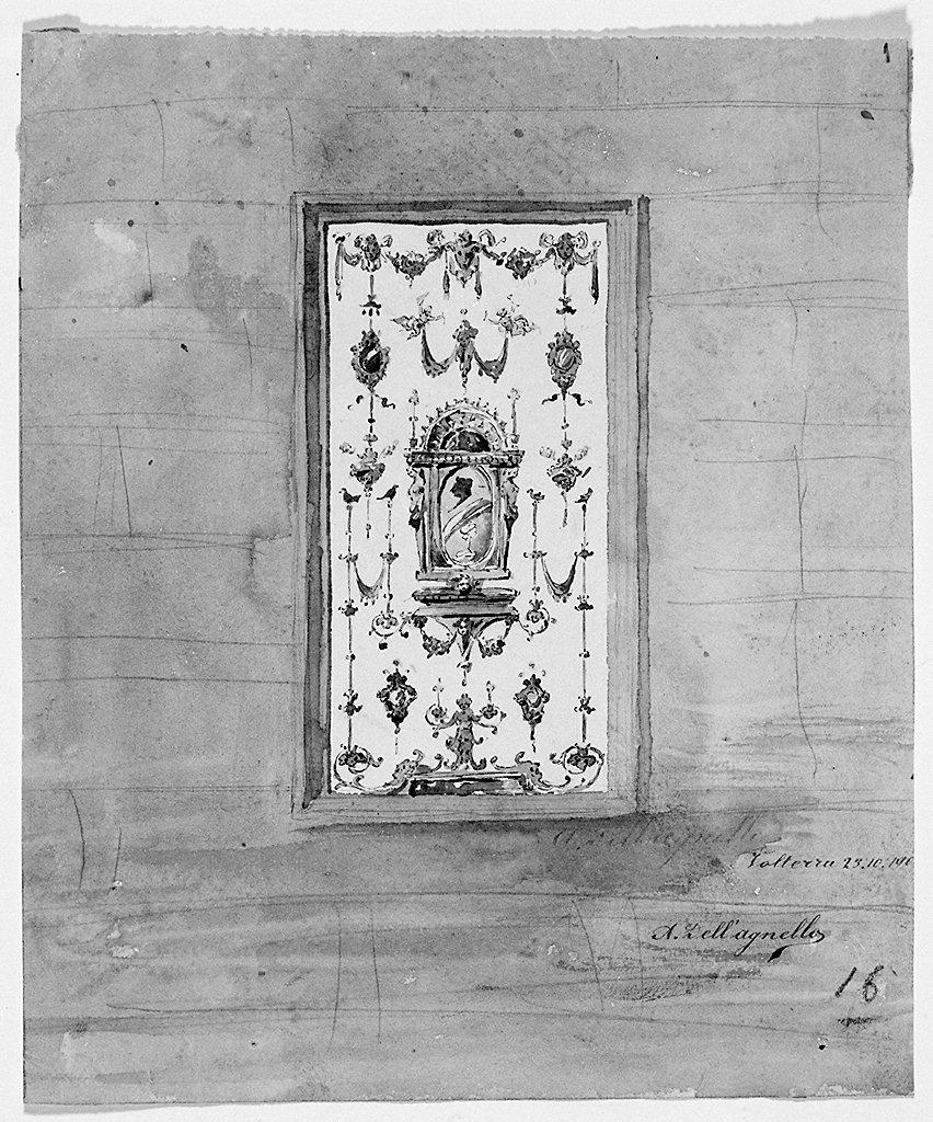 soffitto, motivi decorativi a grottesche (disegno) di Dell'Agnello Artidoro (sec. XX)