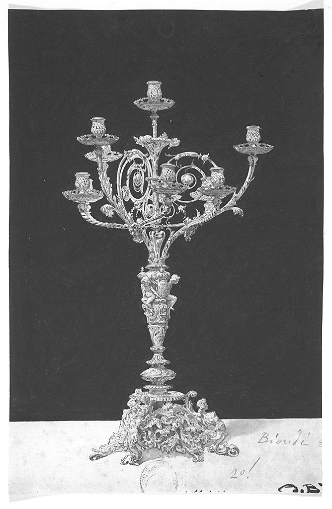 candelabro a cinque braccia (disegno) di Biondi Amedeo (sec. XX)