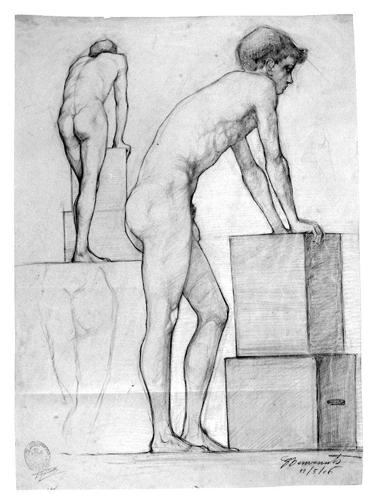 giovane nudo (disegno) di Benvenuti Giuseppe (sec. XX)