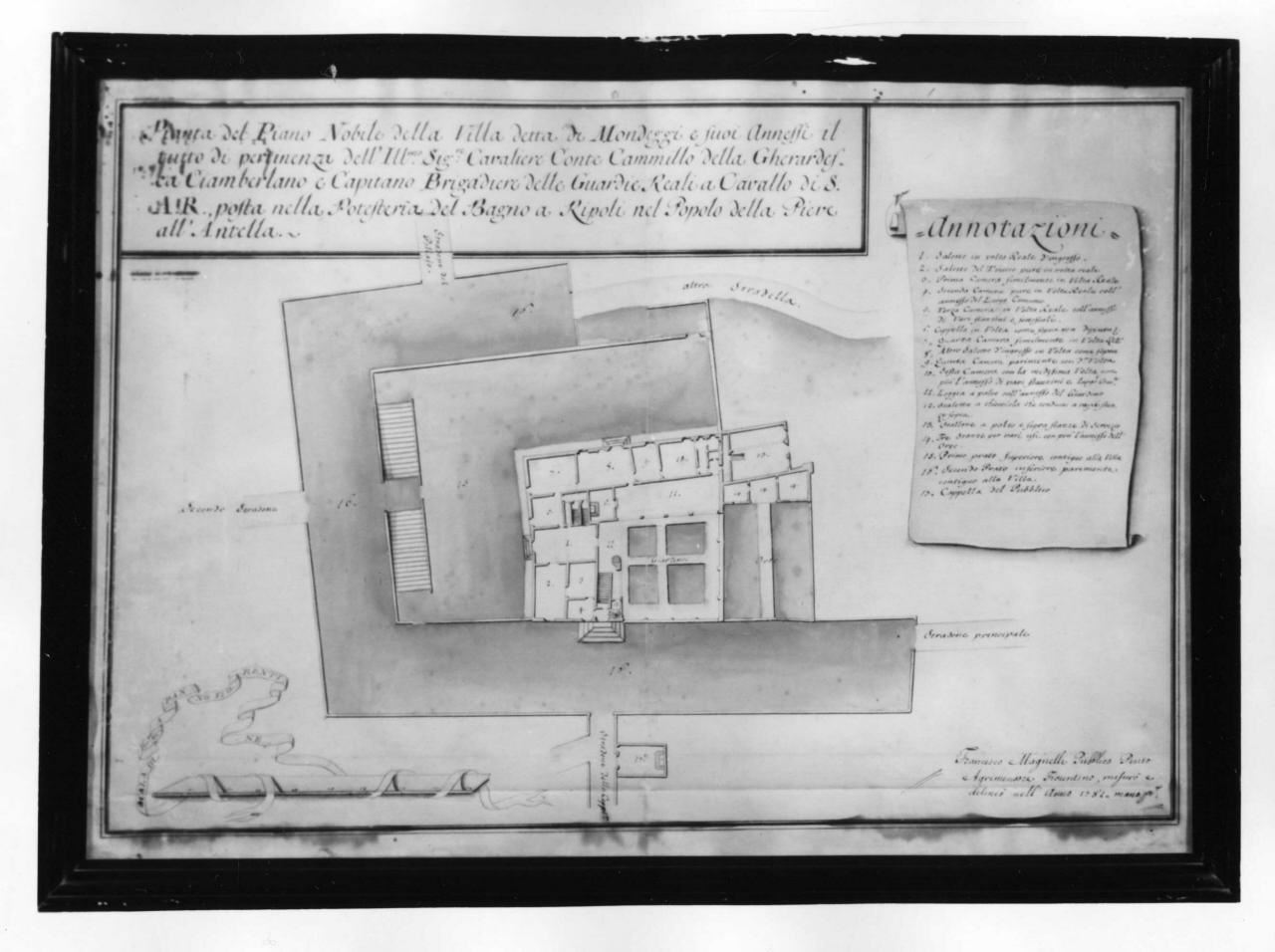 pianta del piano nobile della villa detta di Mondeggi e i suoi annessi (disegno) di Magnelli Francesco (sec. XVIII)