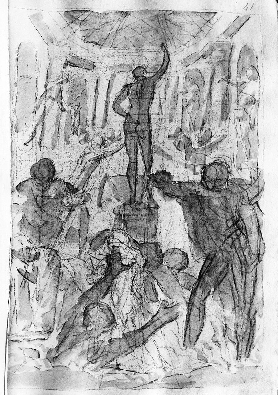 distruzione di idoli pagani all'interno di un tempio (disegno) - ambito pesciatino (sec. XVIII)