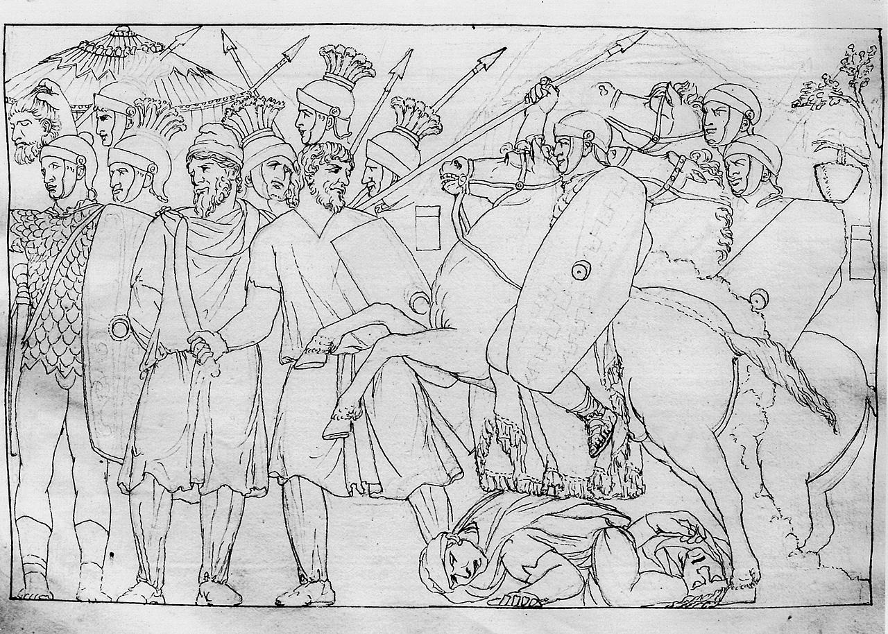 scena di battaglia (disegno) di Carlini Alberico (sec. XVIII)