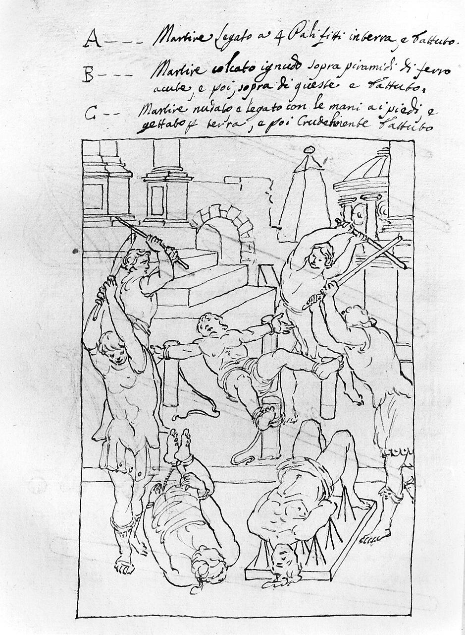 scene di martirio (disegno) di Carlini Alberico (sec. XVIII)