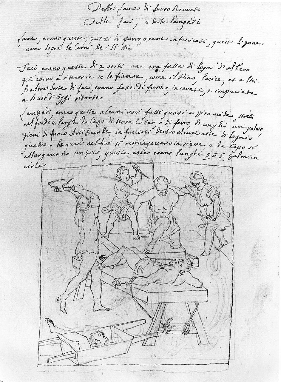 scena di martirio (disegno) di Carlini Alberico (sec. XVIII)