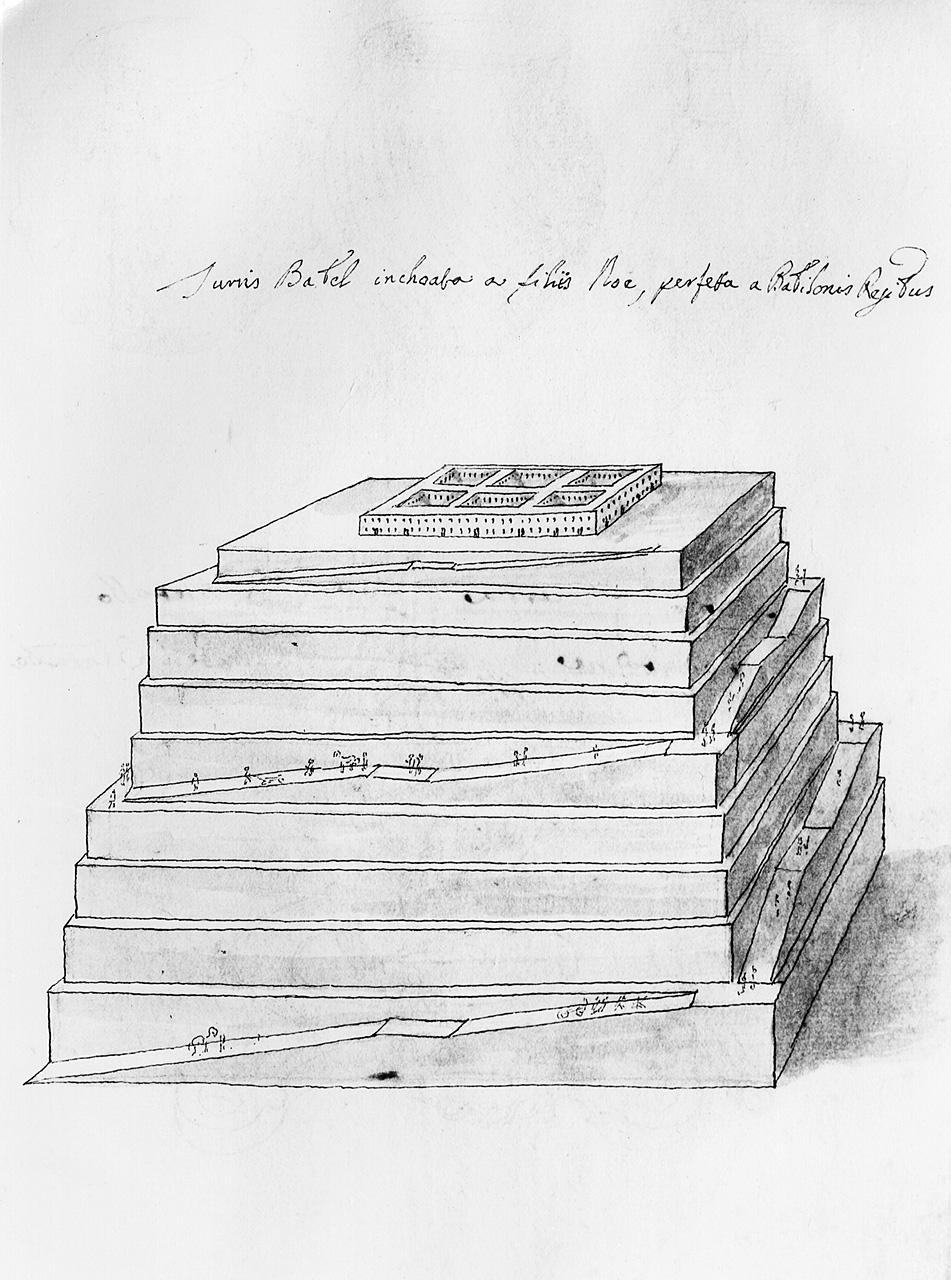 torre di Babele (disegno) di Carlini Alberico (sec. XVIII)