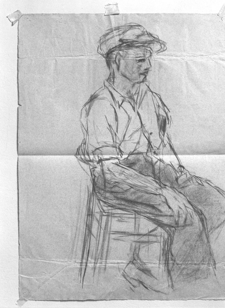 figura maschile seduta (disegno) - ambito toscano (?) (prima metà sec. XX)