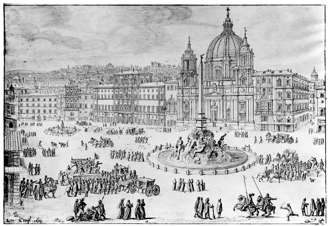 veduta di Piazza Navona a Roma (disegno) di Cruyl Lieven (sec. XVII)