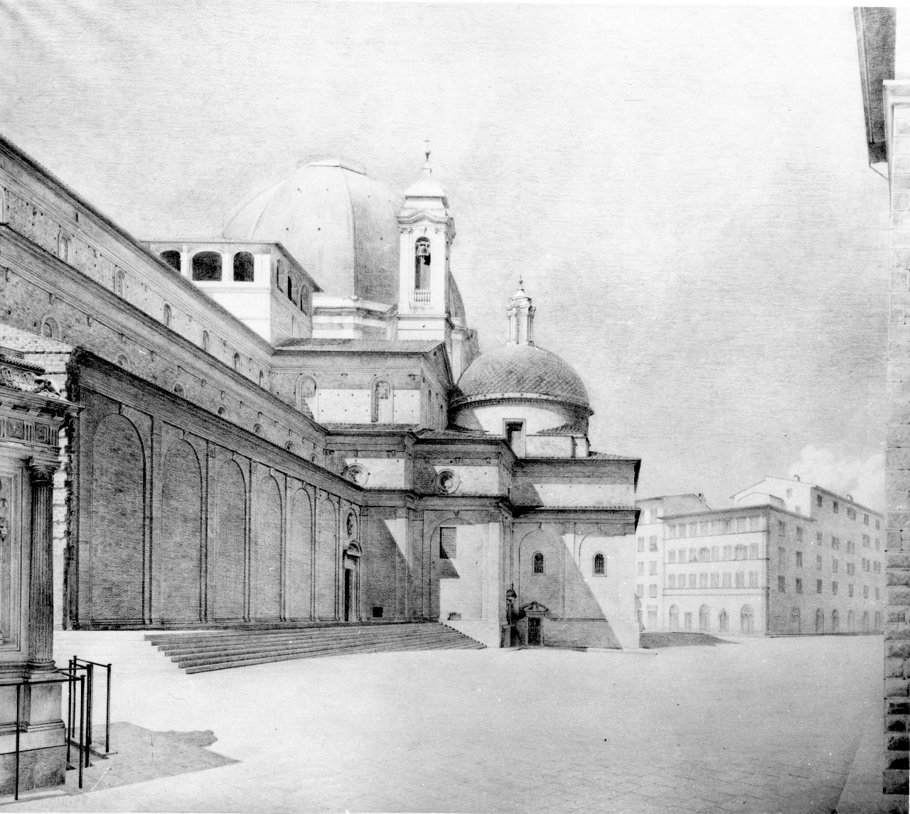 veduta di piazza S. Lorenzo a Firenze (disegno) di Zumkeller Luigi (sec. XX)