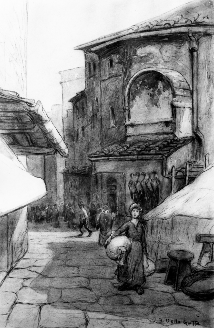 veduta di via dell' Arcivescovado con il tabernacolo della Tromba a Firenze (disegno) di Della Gatta Nino (ultimo quarto sec. XIX)