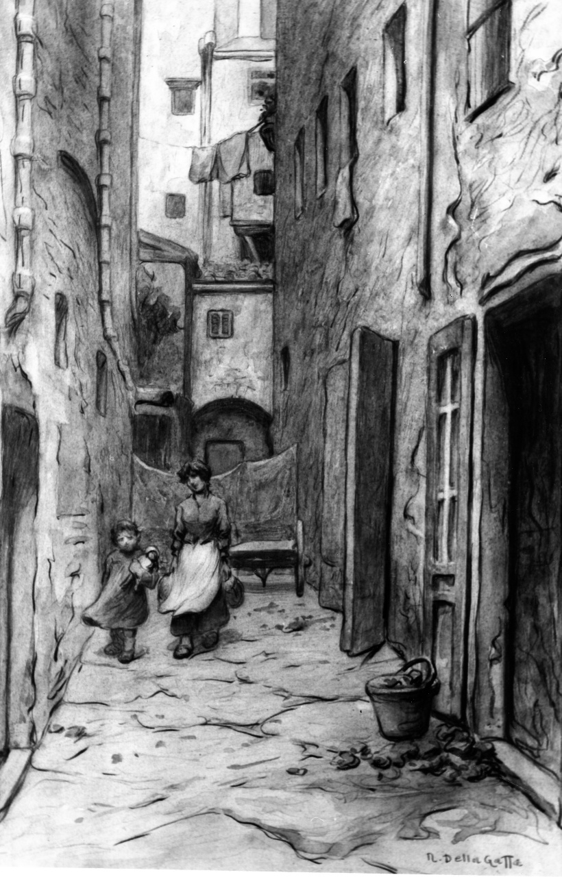 veduta del vicolo chiuso in piazza S. Remigio a Firenze (disegno) di Della Gatta Nino (ultimo quarto sec. XIX)