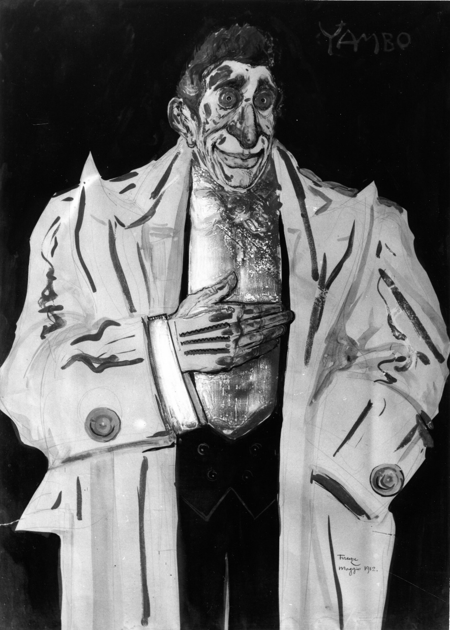 Grande Caricatura in Soprabito giallo, caricatura (disegno) di Novelli Ermete detto Yambo (sec. XX)