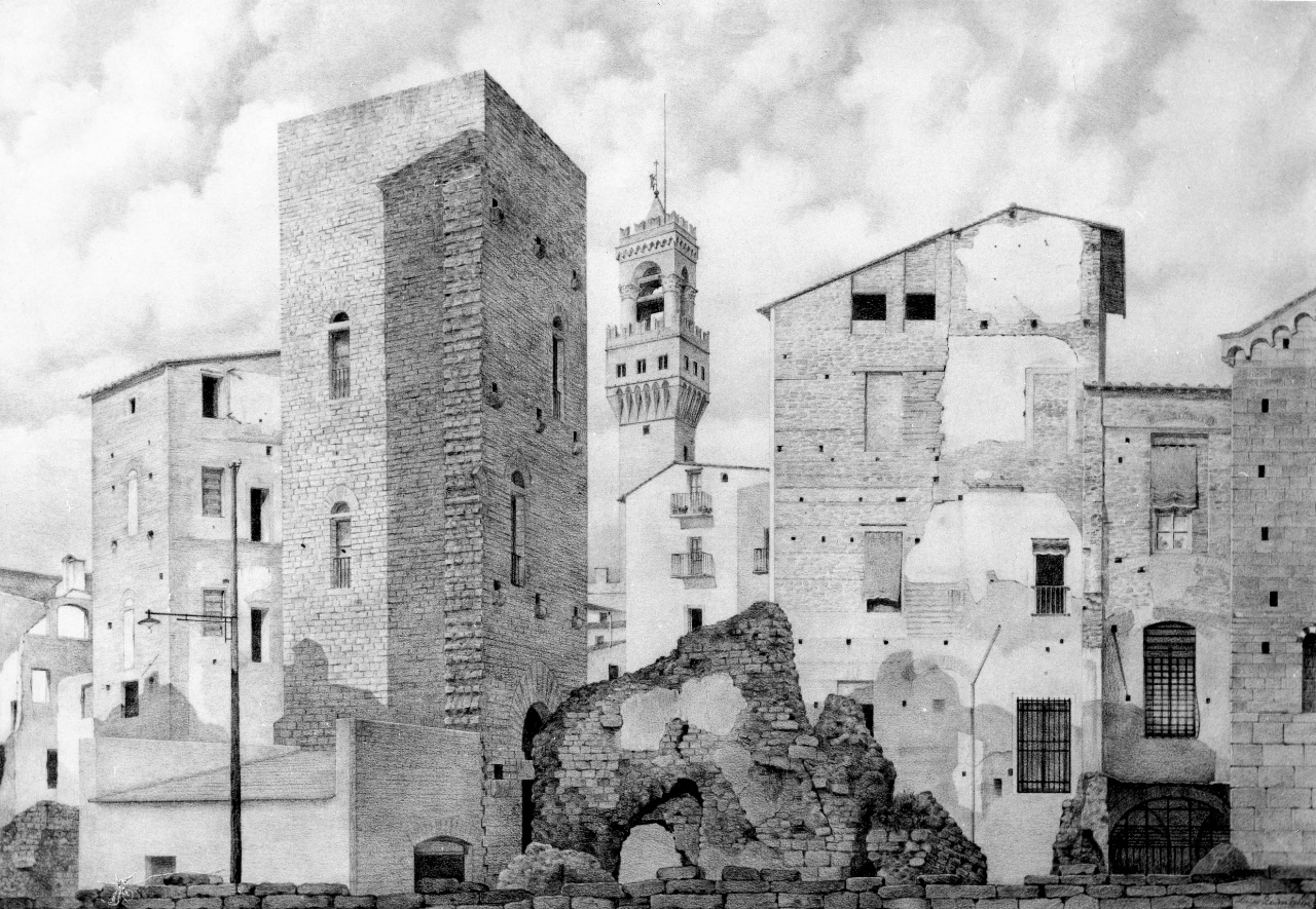 veduta della torre dei Girolami a Firenze (disegno) di Zumkeller Luigi (sec. XX)