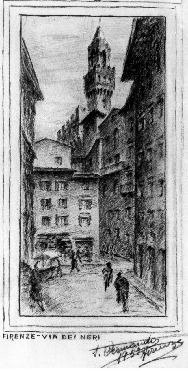 Via dei Neri, veduta di via dei Neri a Firenze (disegno) di Tassinari Armando (seconda metà sec. XX)