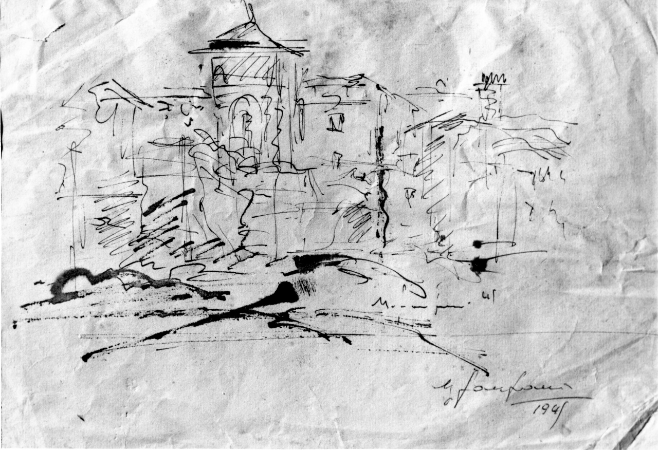 veduta di borgo S. Jacopo a Firenze (disegno) di Fanfani Ugo (sec. XX)