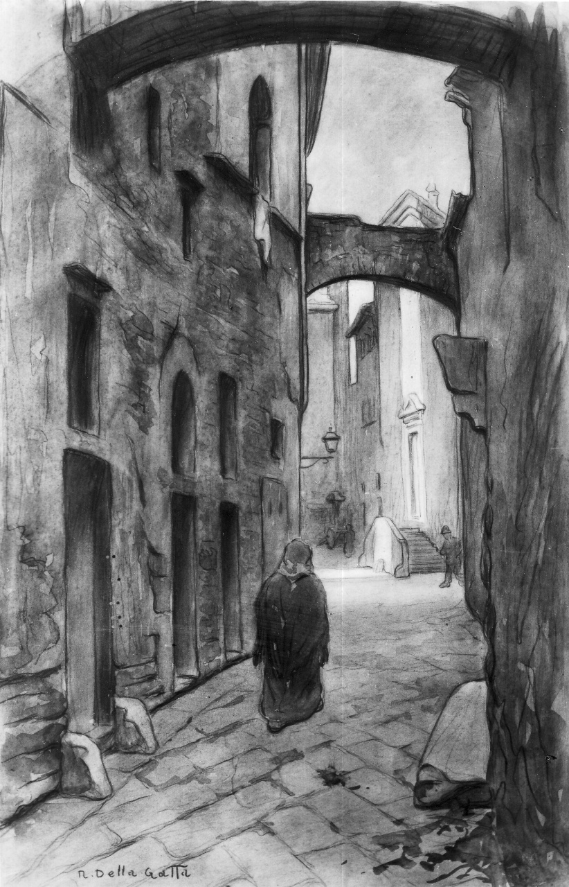 veduta di via dei Cavalieri a Firenze (disegno) di Della Gatta Nino (ultimo quarto sec. XIX)