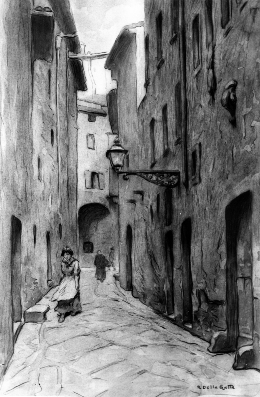 veduta di via dei Giudei a Firenze (disegno) di Della Gatta Nino (ultimo quarto sec. XIX)