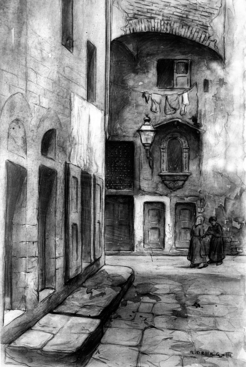 veduta di via S. Miniato fra le torri a Firenze (disegno) di Della Gatta Nino (ultimo quarto sec. XIX)